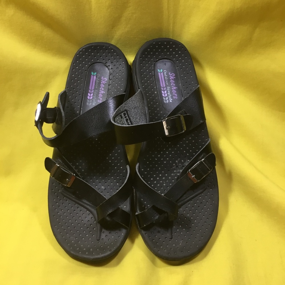 Skechers Women’s Black Strappy Buckle Sandals SZ 7 - Picture 5 of 15